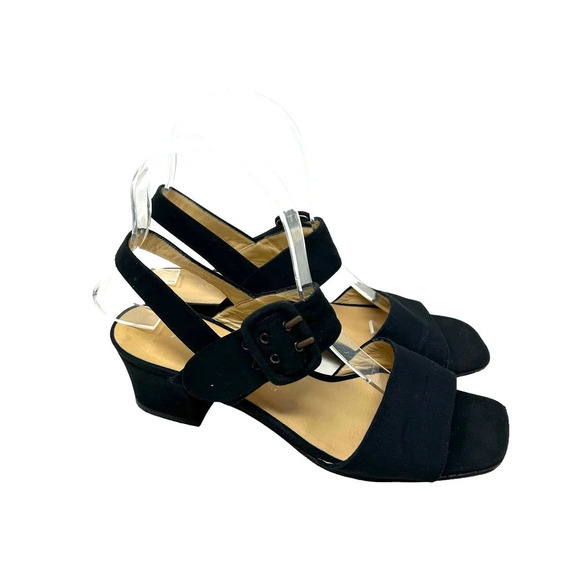 Bottega Veneta Vintage Black Square Toe Buckle‎ Heeled Sandals Size US 6.5 - Picture 1 of 8